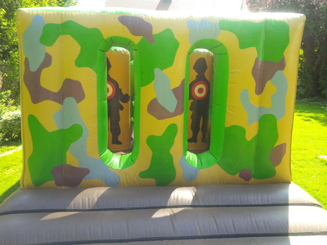 Front of the army assault course with two soldier silhouette target openings