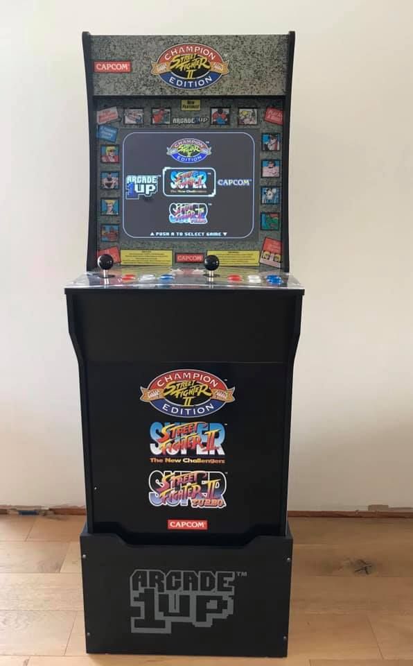 Arcade1Up Street Fighter II Champion Edition upright cabinet with two-player controls