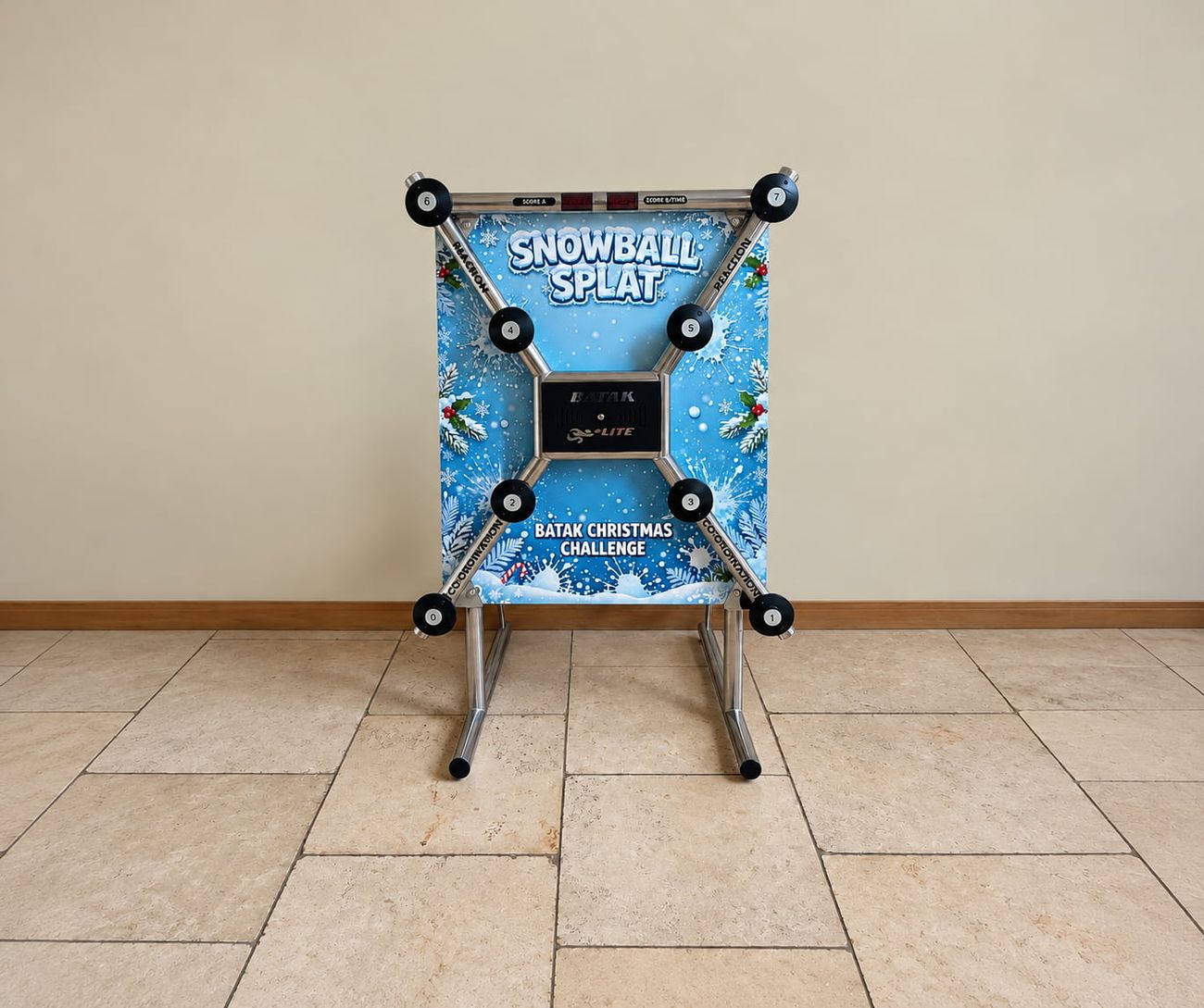 Batak Lite reaction wall in the Snowball Splat Christmas print design