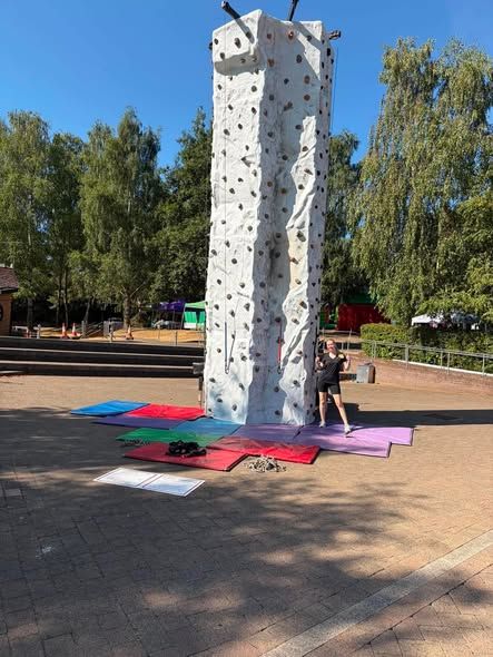 Mobile climbing wall set up on the plaza outside the Forest Community Centre in Bordon