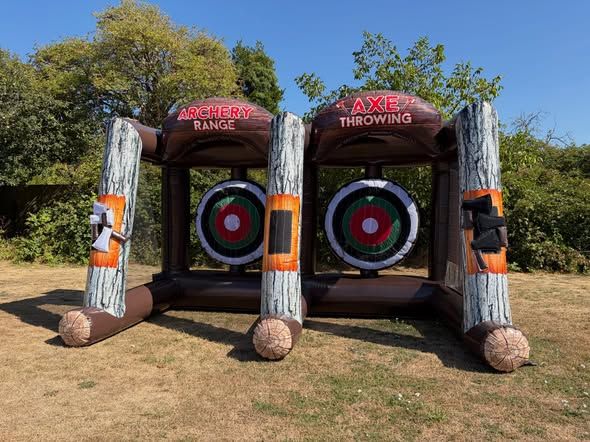Archery range and inflatable axe throwing at Winchester Party in the Park