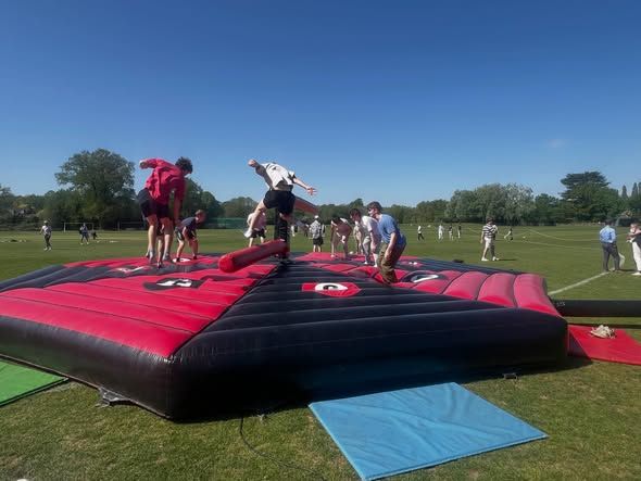 Last man standing inflatable activity for a Guildford sixth form event