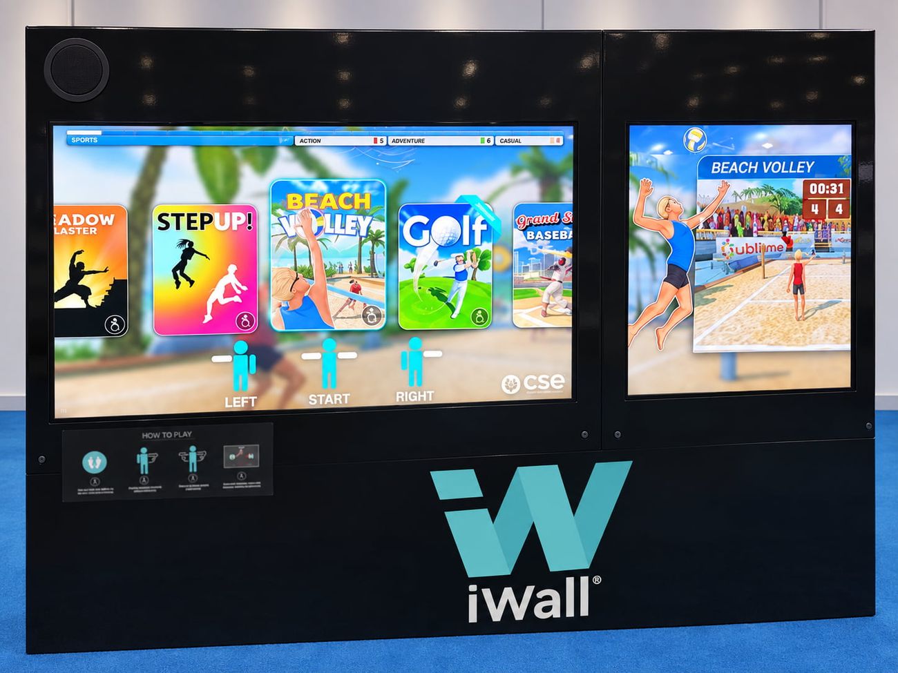 Beach Volley selected on the iWall menu, with the game's preview on the second screen