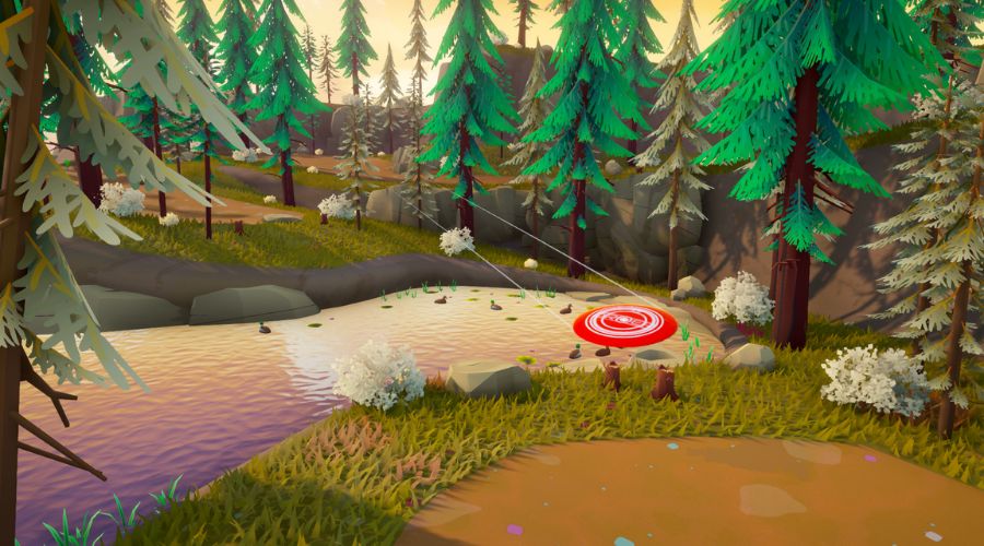 Disc Golf on the iWall: a disc flying towards the chain basket on screen