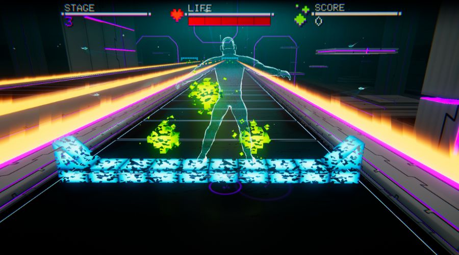 Dodge on the iWall: a player ducking lights on the twin screens