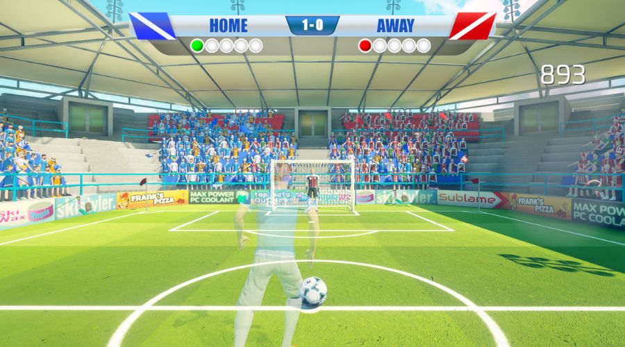 Top Shot Soccer on the iWall: the penalty shootout view on screen