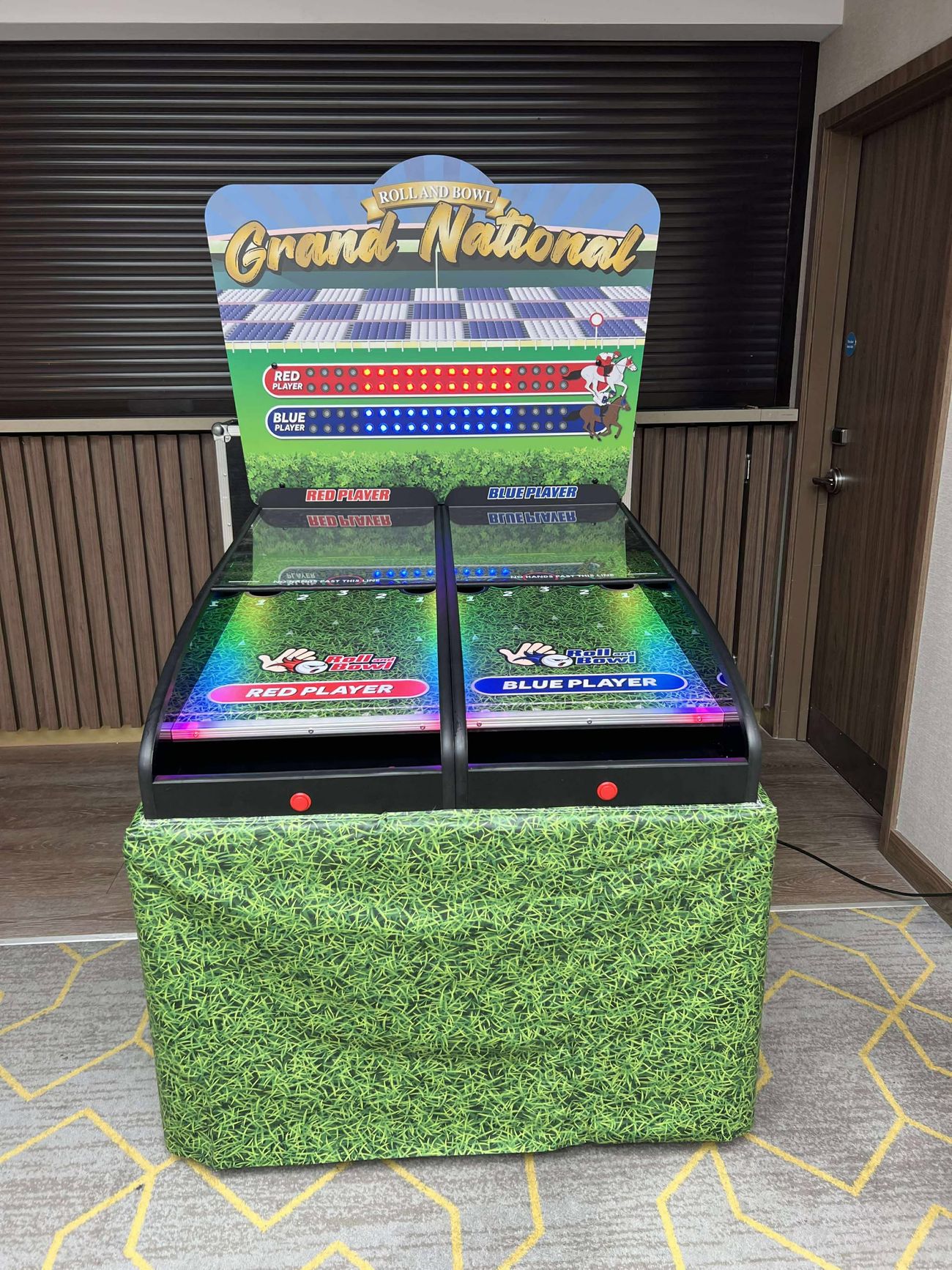 Grand National Roll and Bowl cabinet set up with illuminated score board